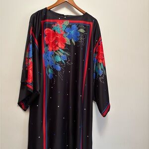 Sears Black Maxi Dress with Red and Blue Floral Design